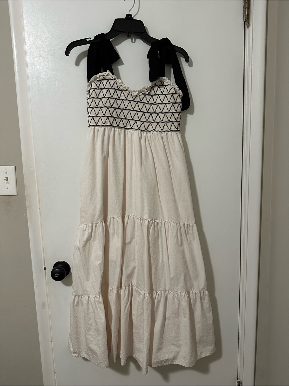 Trixxi Cream Maxi Dress with Black Embroidered Grid